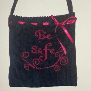 Black knit bag with red ribbon bow, whimsigoth Y2K coquette witch goth OOAK